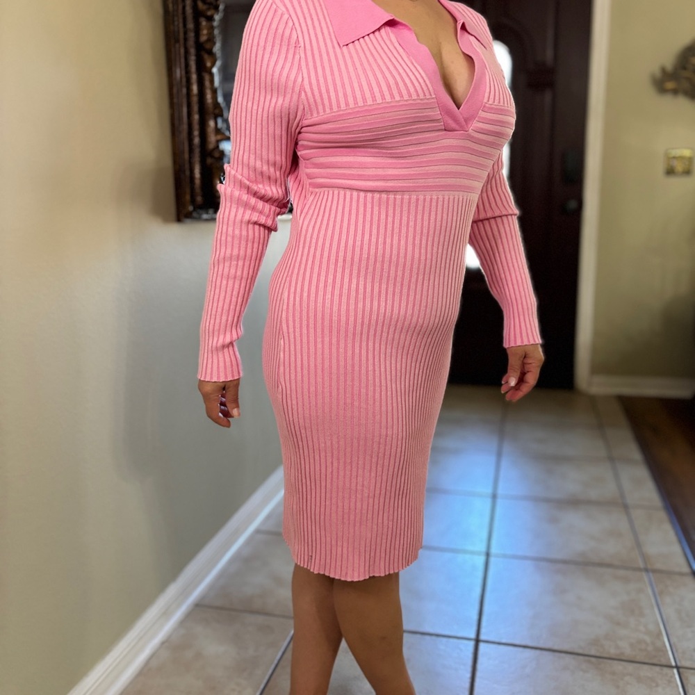 H&M Pink Long Sleeve Ribbed Dress